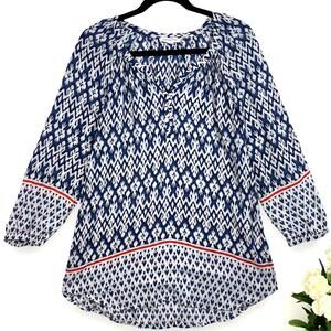 BeachLunchLounge‎ S Boho Ikat Tunic Top Blue White Lightweight Coastal Vaca Chic